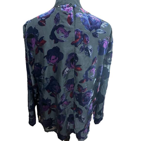 Coldwater Creek Blouse Top Black Velvet Floral whimsigoth witchy dark Romantic L - Picture 2 of 9
